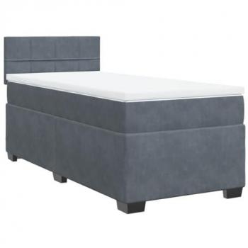 Cama box spring gris oscuro con colchón terciopelo 90x190 cm