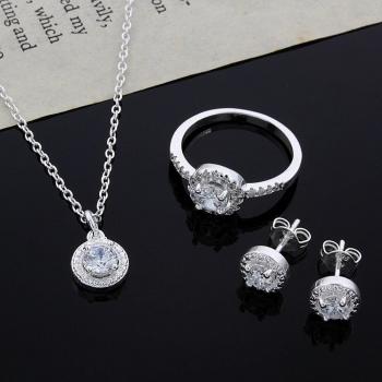 Joyería de boda para mujer, conjunto de collar de 18 pulgadas y pendientes en plata 925 con colgante brillante
