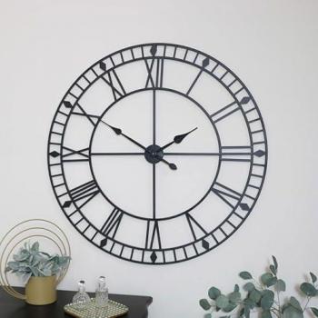 Black Metal Extra Large Skeleton Wall Clock, 100cm x 100cm, by Melody Maison
