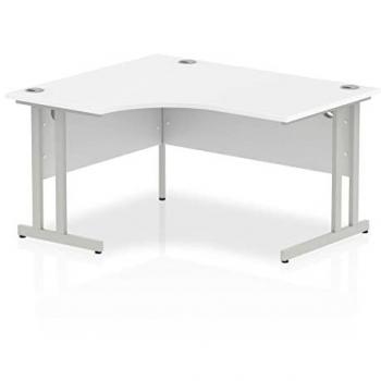 Impulse 1400mm Left Crescent Desk White Top Silver Cantilever Leg I003822