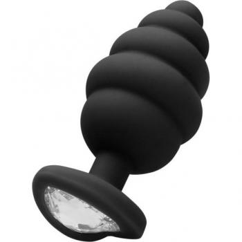 Ouch! Plug Anale Nero – Grande, Ricciato con Diamanti e Cuore