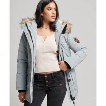 Superdry Everest Damen Parka (Kunstfell, Kapuze), Grau, S