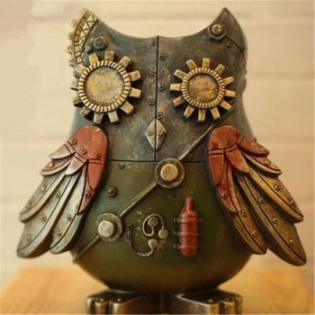 Industrial Retro Owl Piggy Bank with Safety Lock