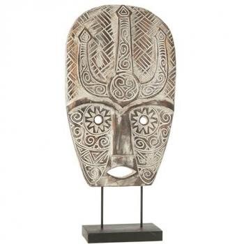 Statue en Bois Naturel Masque Primitif Zihao 80cm