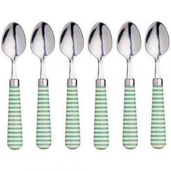KitchenCraft Green Horizontal-Striped Stainless Steel Teaspoons, 15.5 cm (Set of 6)