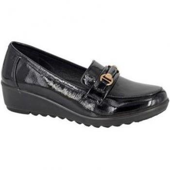 Boulevard Womens Gloss Patent PU Saddle Trim Wedge