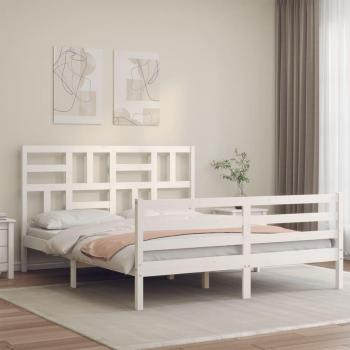 Bílý postelový rám s čelem 160 x 200 cm masivní dřevo