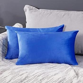 Blue Velvet Cushion Cover Set (30x50 cm) – Deconovo Invisible Zipper Design