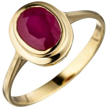 Schimmernder Rubin: 60‑Größen‑Goldring – Oval, 585 Gold, Rubin – Damenmodell