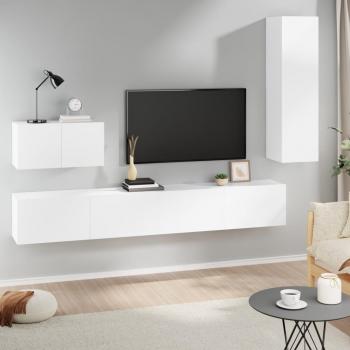 TV Cabinet in Engineered Wood, 4 Pieces, White, vidaXL
