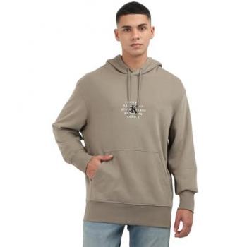 Calvin Klein Jeans Graphic Hoodie Stamp Design, Beige, Male, XL