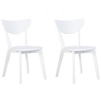 Set di 2 Sedie da Pranzo in MDF Bianco con Gambe in Legno di Gomma e Schienale Curvo senza Braccioli Roxby