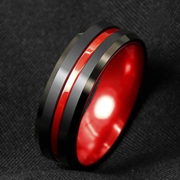 Annulaire Masculin Noir & Rouge – 8 mm
