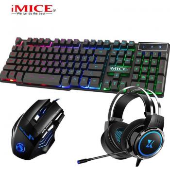 E-sport Gaming Set for Boys: LED Keyboard, 2400DPI Mouse, Headset