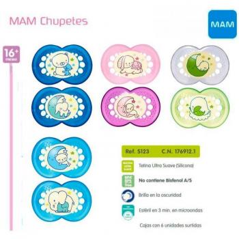 Chupete Nocturno de Silicona MAM para Bebés de 16+ Meses con Caja Esterilizadora, Pack de 2