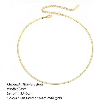 Ringcal 316L Stainless Steel Gold Flat Chain Choker Necklace