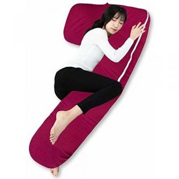 Oreiller de Grossesse QUEEN ROSE en Jersey, Forme de L, Fuchsia