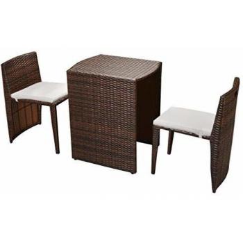 Braunes Poly-Rattan Bistro-Set mit 3 Teilen und gemütlichen Auflagen