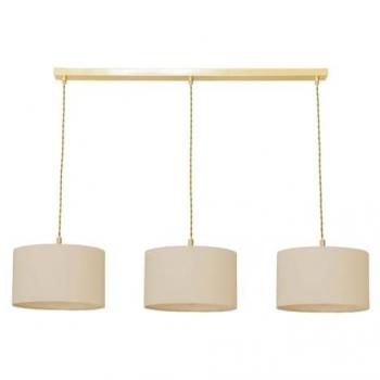 Reni Fabric Drum Shade 3‑Drop Bar Brushed Gold Diner Ceiling Pendant Light