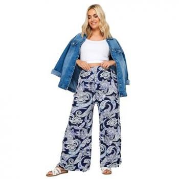 Blue Floral Wide‑Leg Jeans – Women's