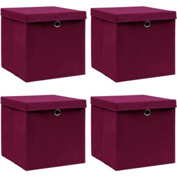 4 pcs Dark Red Fabric Storage Boxes with Lids 32x32x32 cm