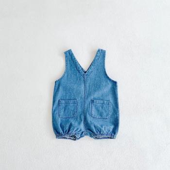 Kurzer Denim-Overall mit Taschen für Jungen und Mädchen