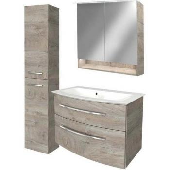Fackelmann Badmöbel Set in Holz braun mit Hochschrank