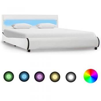 Stilvolles Bett aus Kunstleder mit LED-Lichtern