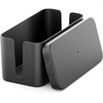 DeleyCON Kabelmanagement Box 23,5 x 11,5 x 11,5 cm Robuster Kunststoff Schwarz mit seitlichen Kabelführungen