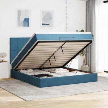 Velvet Ottoman Bed with Mattress 160x200 cm, Dark Blue – vidaXL