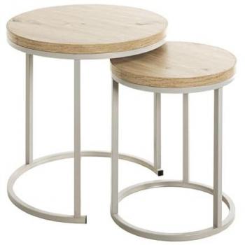 Tables d'appoint Duo Metallo-Ébène Pegane – Blanc + Chêne Clair
