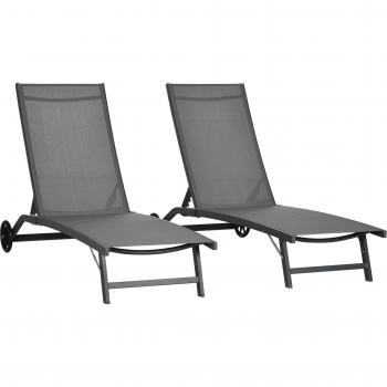 Set de Tumbonas de Jardín Outsunny en Aluminio 165x66x102 cm con Respaldo Ajustable