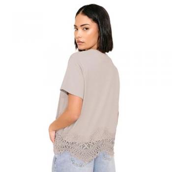 Stone‑Colored Petite Crochet Hem Shirt – Women's 8