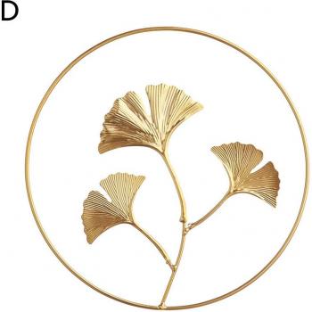 Décoration de salon en fer forgé, feuille de Ginkgo dorée
