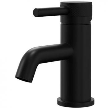 Colore Round Mini Mono Basin Mixer with Half Knurled Tap Head | Matt Black | Metal | 50mm x 165mm x 97mm