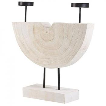 Candleholder Rustic Paulownia Wood Stand Handmade Natural 2 Tealight Slots White