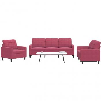 Set de canapé 3 places rouge bordeaux Velours avec accoudoirs et coussins