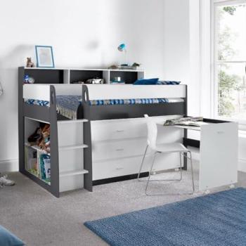 Erin Mid-Sleeper Bedroom Set: Grey & White Bed + Desk + Memory Foam Mattress