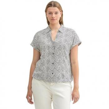 Gemusterte Plus-Size Bluse mit LENZING™ ECOVERO™ und Saum-Bindeband, blau/marine, Gr. 46