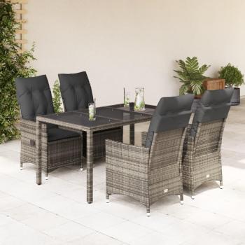 Set de salle à manger de jardin 5 pièces avec coussins gris
