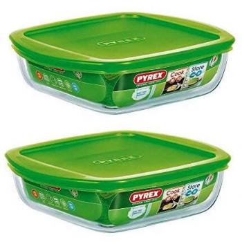 Pyrex Classic Square Glass Dish with Vented Lid 1 Litre Green