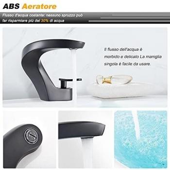 JUNSHENG Rubinetto Lavabo Curvo Monocomando Nero