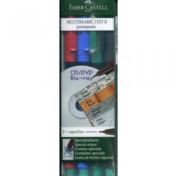 Faber-Castell CD-Marker MULITMARK, wasserfest, Strichstärke: ca. 0,4 mm, 4 Farben, Etui