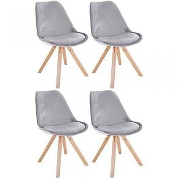 Set di 4 sedie quadrate Sofia in velluto grigio chiaro