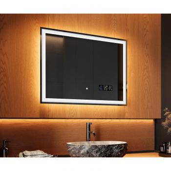 ÉclatMiroir 80×60 – Système d'Éclairage à Effleurement et Affichage Climatique