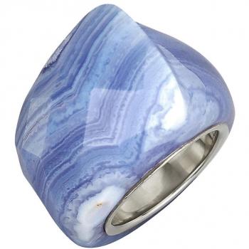 Aqua‑Saphir Damenring, 68 mm, Achat blau – KLiNGEL