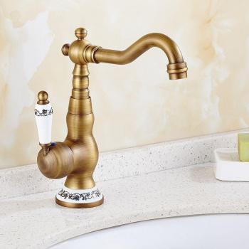 Robinet Lavabo Vintage Mitigeur pour Évier Cuisine, poignée céramique pivotante 360°, finition bronze – Petites Ecrevisses