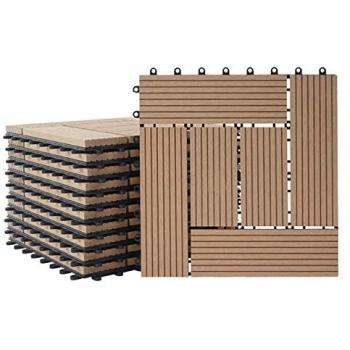 WPC Rhône 11 carreaux – Carrelage extérieur, bois optique 30x30 cm, 1 m² premium, teck décalé