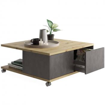 Mesa de centro móvil blanco y hormigón estilo vintage