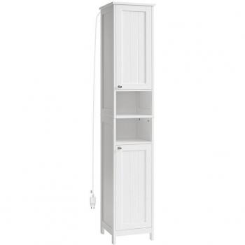 Armoire de Salle de Bain Moderne avec Éclairage, Étagères Réglables, Blanc Nuage